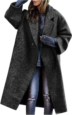 SACFOF Women's Wool Blend Coat Oversized Double Breasted Long Trench Overcoat Winter Outerwear for Women