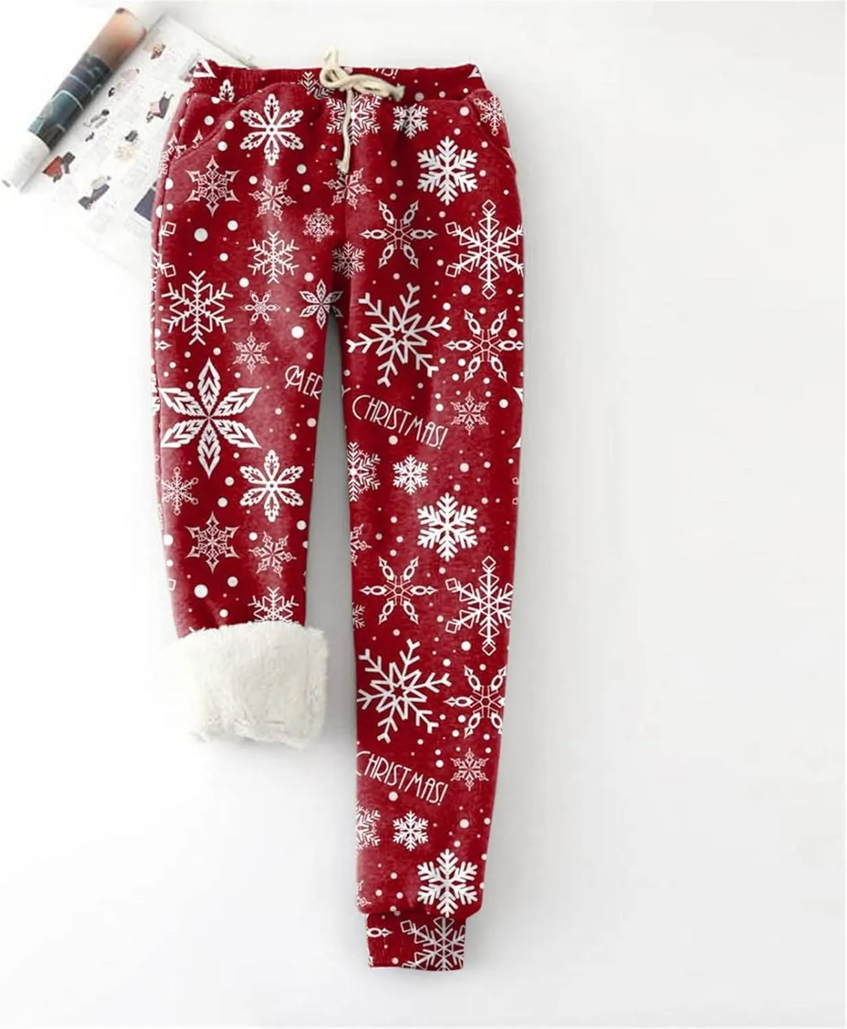 sdbrld Christmas Sweatpants Womens Winter Sherpa Fleece Lined Sweatpants Xmas Printed Drawstring Active Lounge Joggers Pants