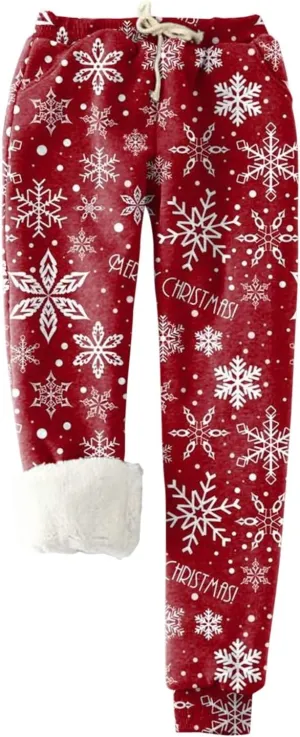 sdbrld Christmas Sweatpants Womens Winter Sherpa Fleece Lined Sweatpants Xmas Printed Drawstring Active Lounge Joggers Pants