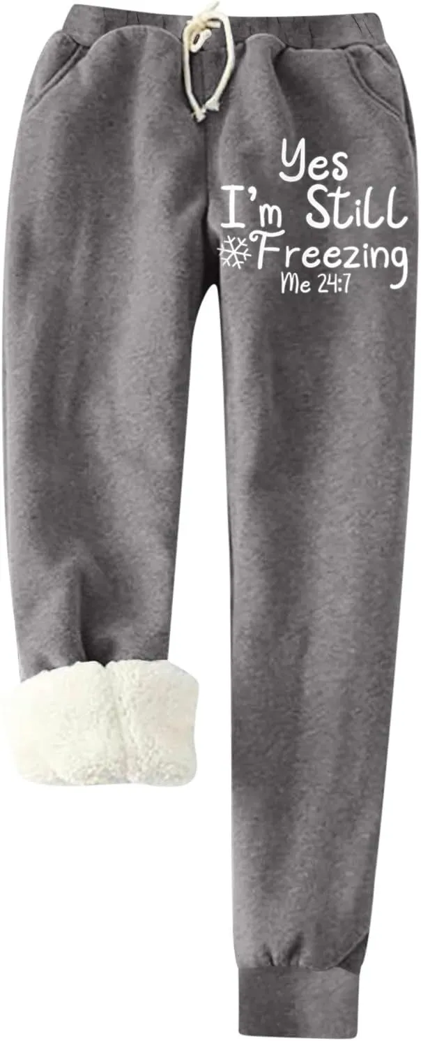 Seamless Leggings for Women High Waist Fleece Lined Leggings Women Thick Sherpa Polar Lined Jogger Pants Printed Sweatpant Winter Thermal Athletic Lounge Compression Leggings for Women