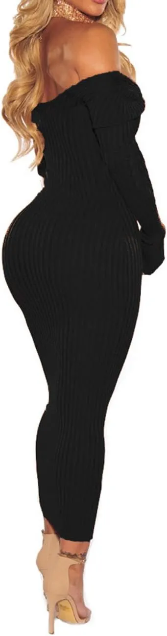 SheKiss Womens Off Shoulder Plus Size Work Business Sweater Dresses Long Sleeves Bodycon Cardigans Outfits