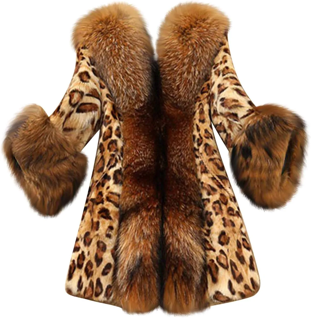 SHOPESSA Womens Winter Fashion Outerwear Faux Fur Plush Leopard Long Mink Coat Fuzzy Sherpa Jacket Wool Fleece Trench Coat