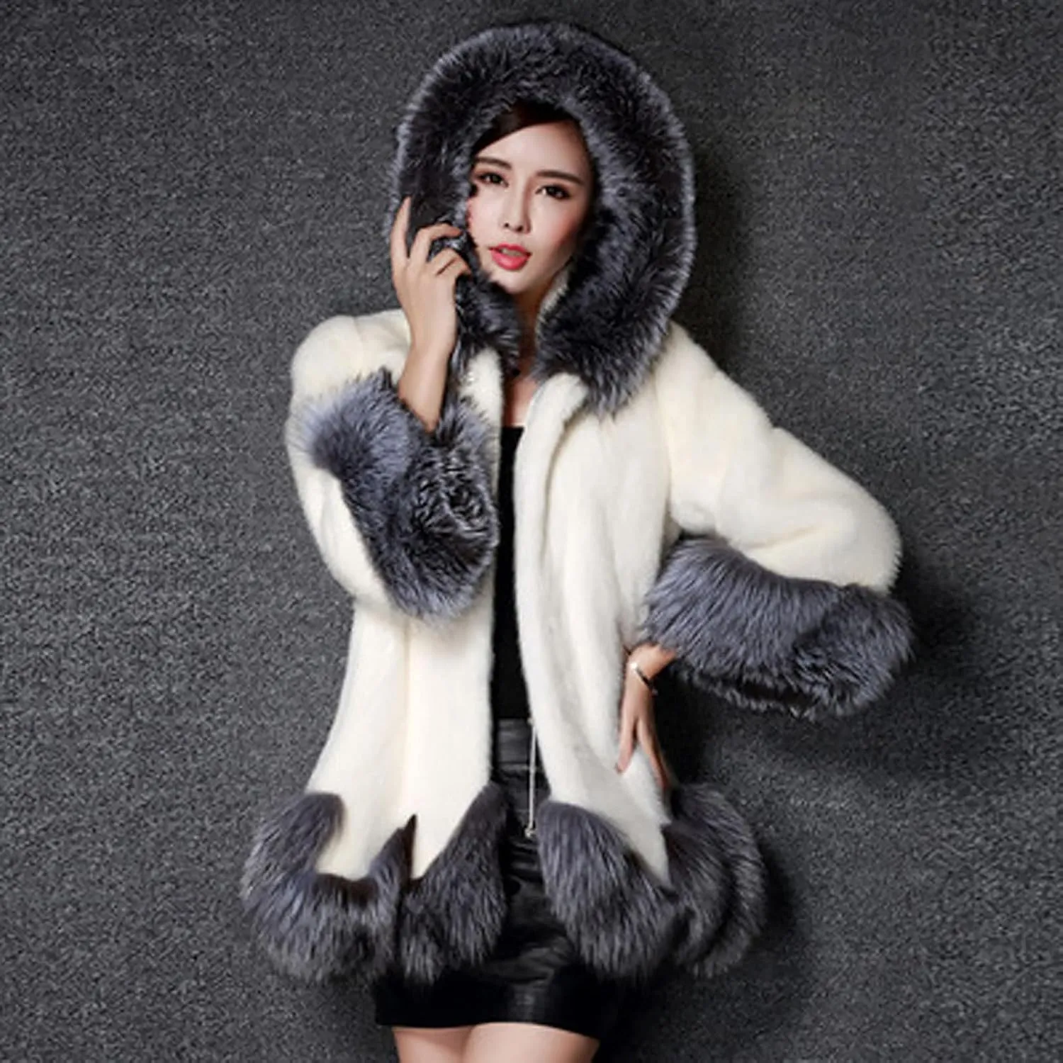 SHOPESSA Womens Winter Fashion Outerwear Faux Fur Plush Leopard Long Mink Coat Fuzzy Sherpa Jacket Wool Fleece Trench Coat