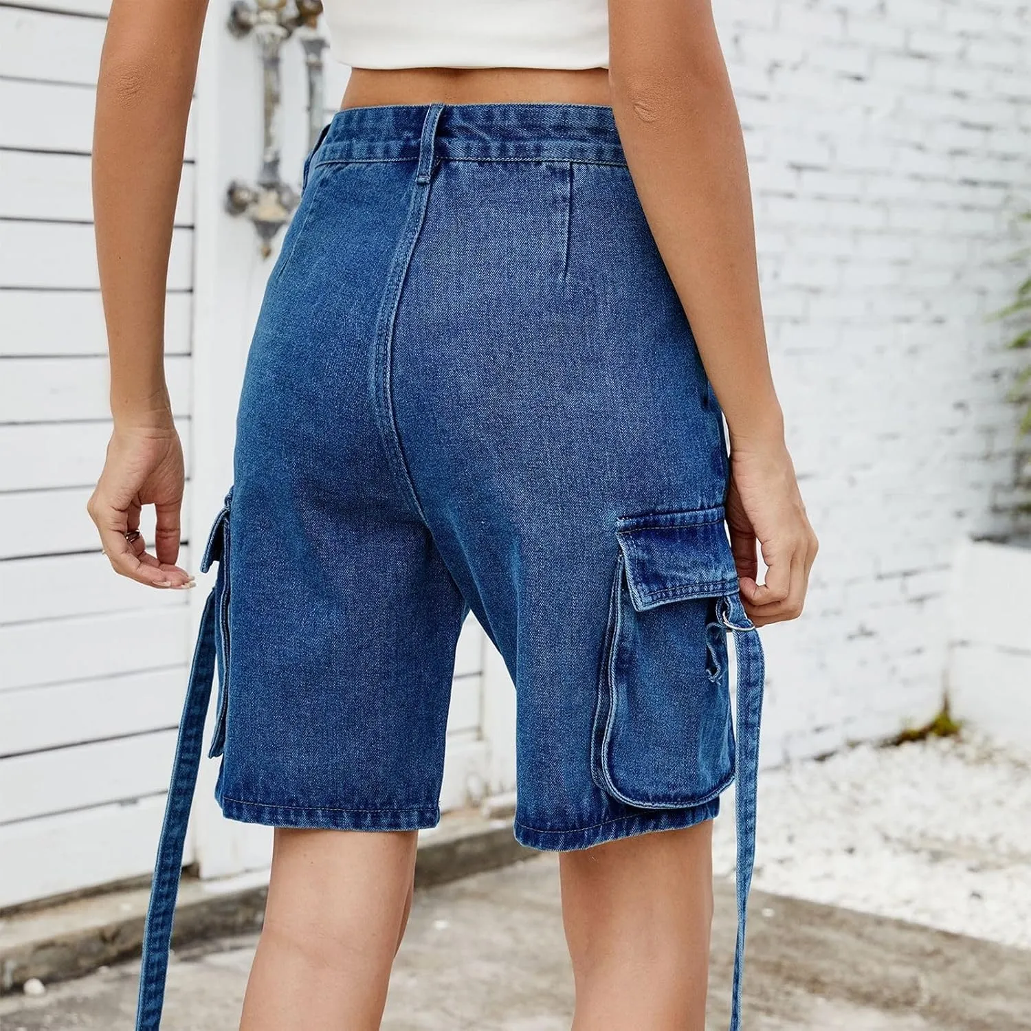 Shorts for Women Summer Casual High Waisted Wide Leg Jean Shorts Trendy Cargo Stretch Long Denim Shorts with 4 Pockets