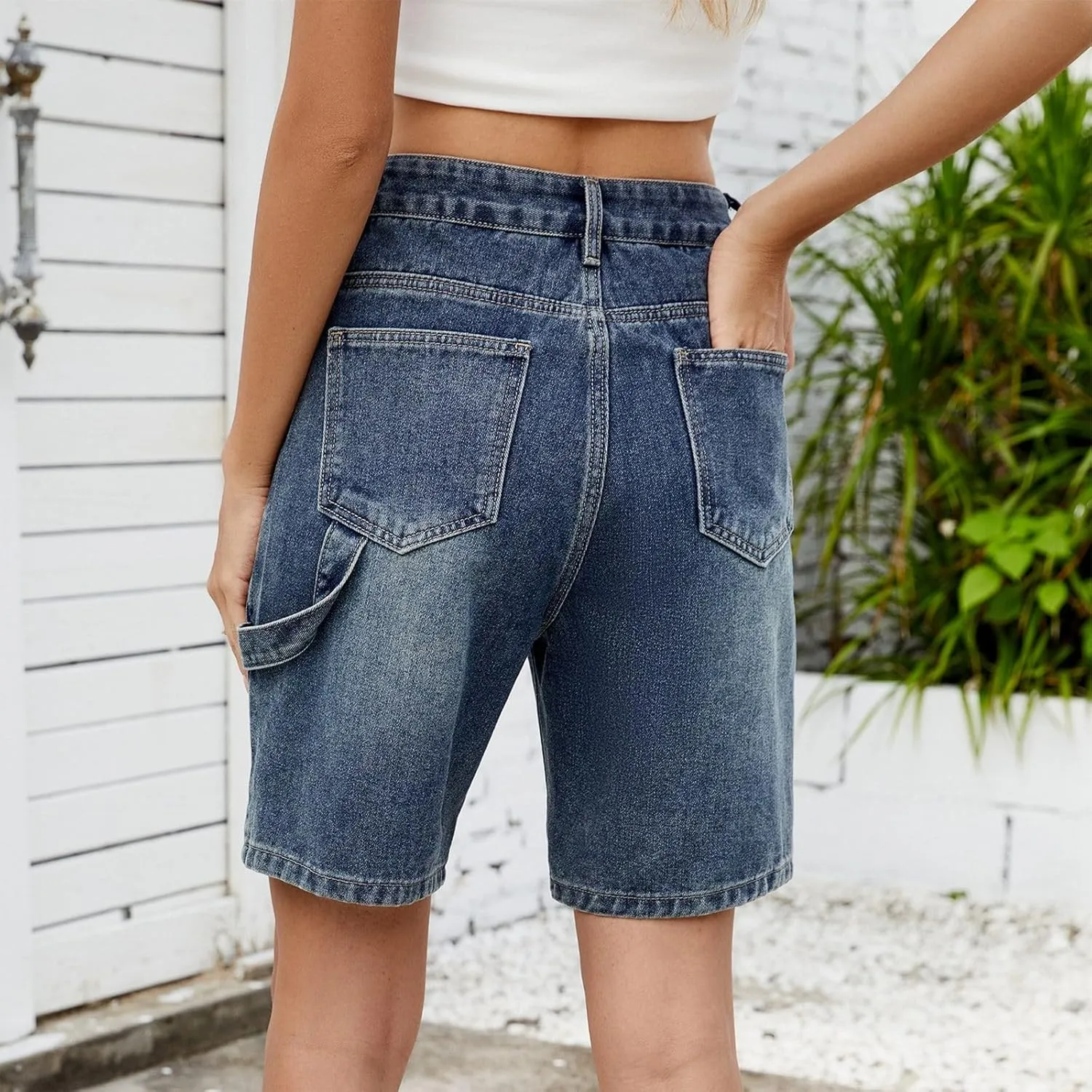 Shorts for Women Summer Casual High Waisted Wide Leg Jean Shorts Trendy Cargo Stretch Long Denim Shorts with 4 Pockets