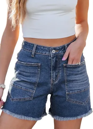 Sidefeel Womens Jean Shorts Casual Summer High Waisted Stretchy Zimbaplatinum Raw Hem Denim Shorts with Pockets