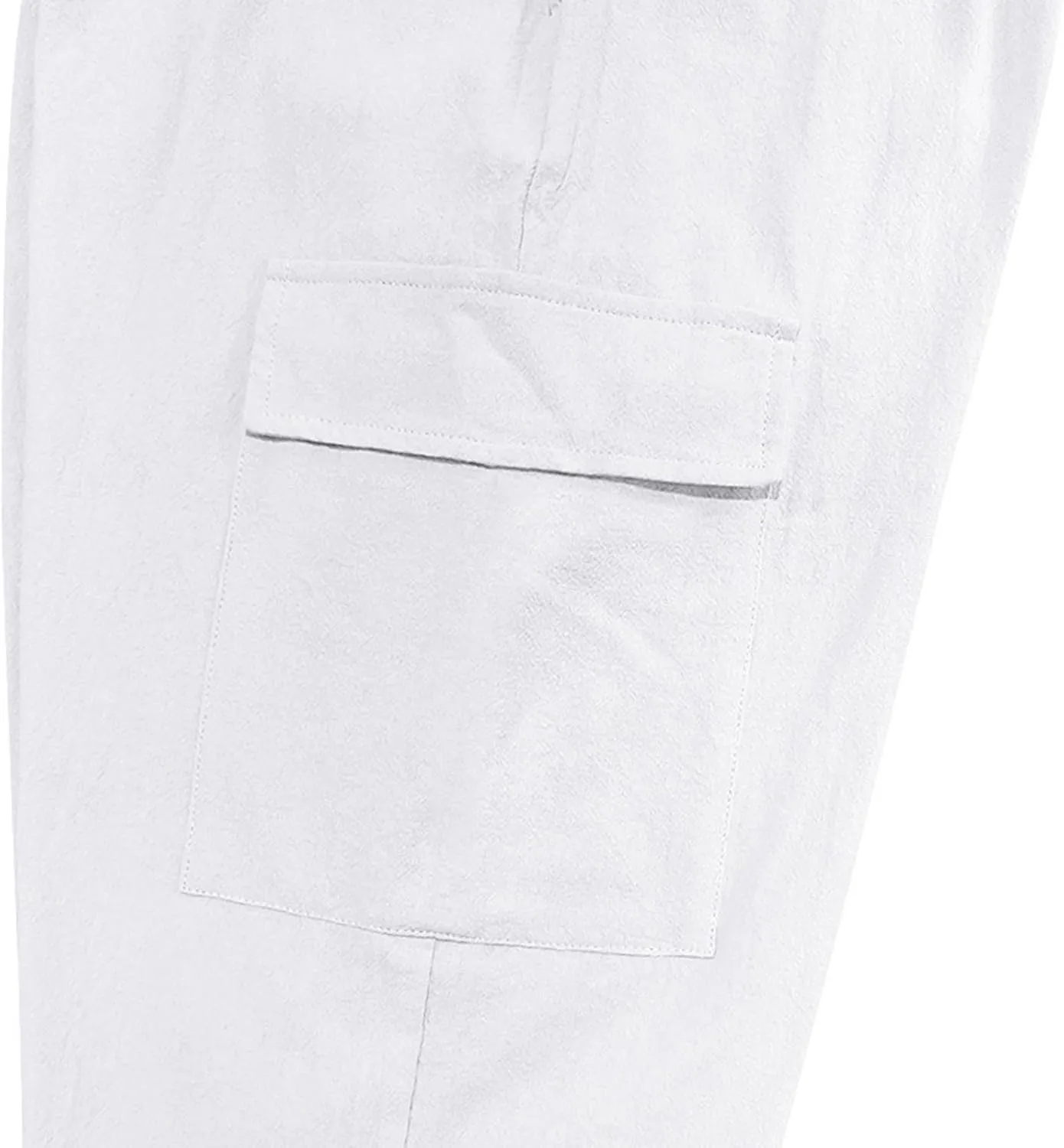 Sinzelimin Men's Linen Cargo Pants Fashion Solid Lace up Elastic Waist Multiple Pockets Wide Leg Sweatpant Versatile Trouser