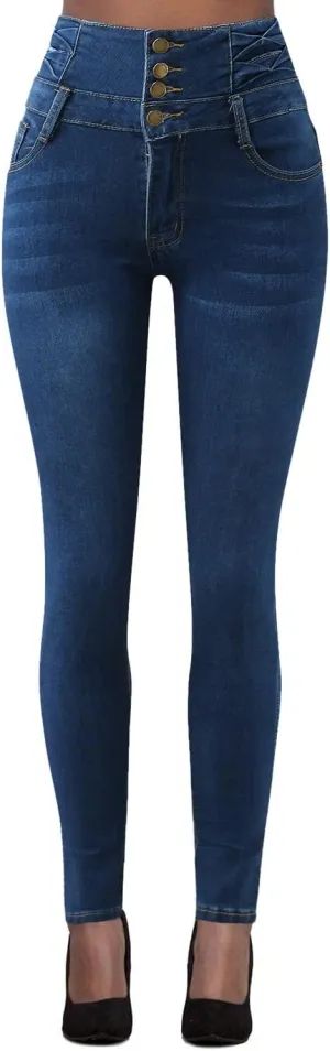 Slimming Jeans for Women Stretch Pull-On Jean Leggings with Pockets Regular Curvy Fit Printed Denim Leggings with Pocket