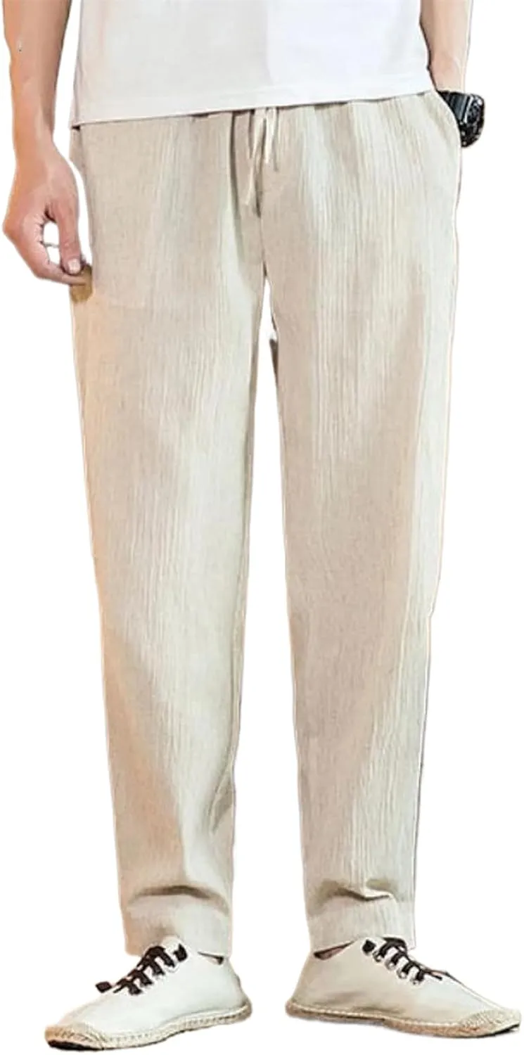 Spring Summer Chinese Style Cotton Linen Pants Men’S Loose Casual Simple Daily Straight Trousers Men