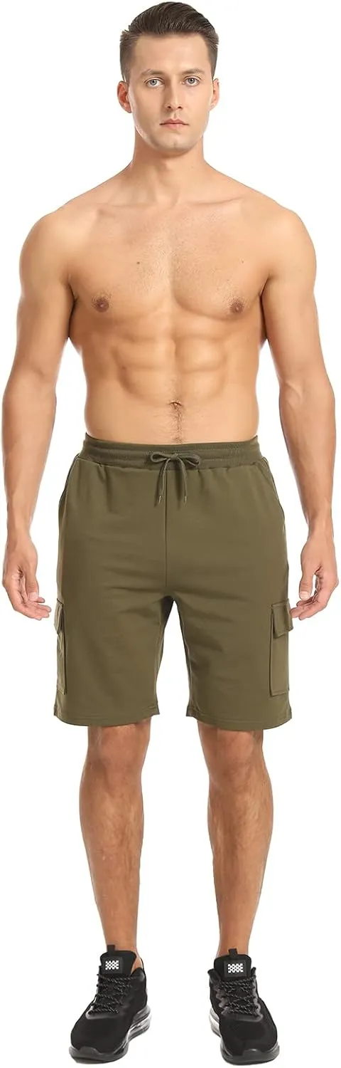 STICKON Mens Shorts Casual Classic Fit Drawstring Summer Beach Shorts with Zipper Pockets
