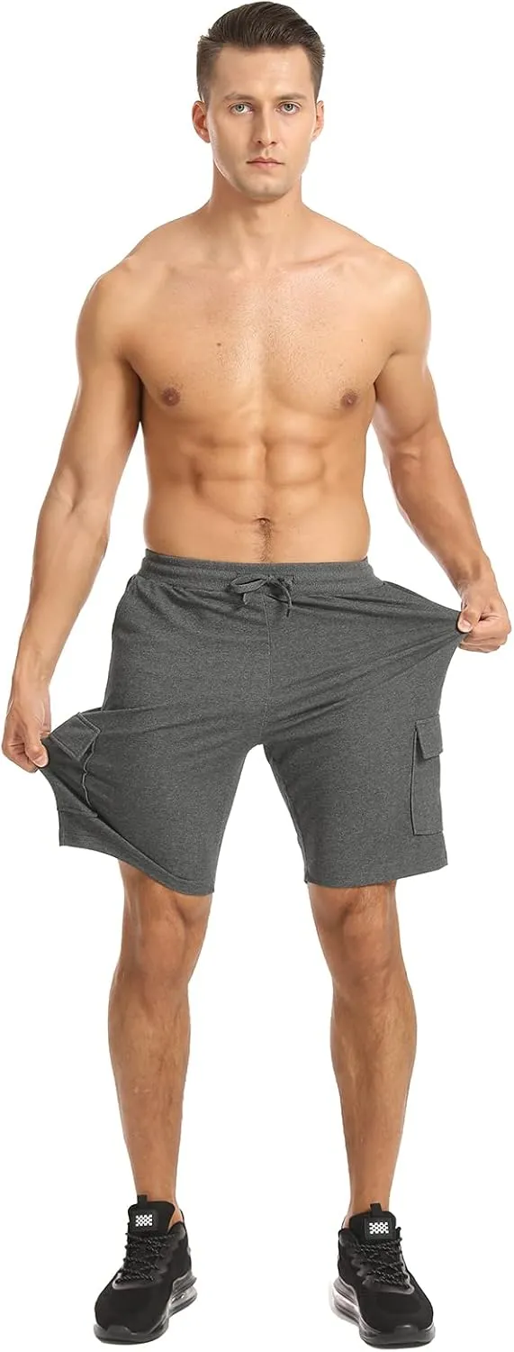 STICKON Mens Shorts Casual Classic Fit Drawstring Summer Beach Shorts with Zipper Pockets