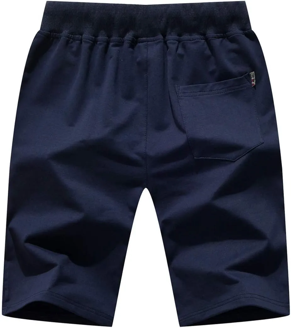 STICKON Mens Shorts Casual Classic Fit Drawstring Summer Beach Shorts with Zipper Pockets