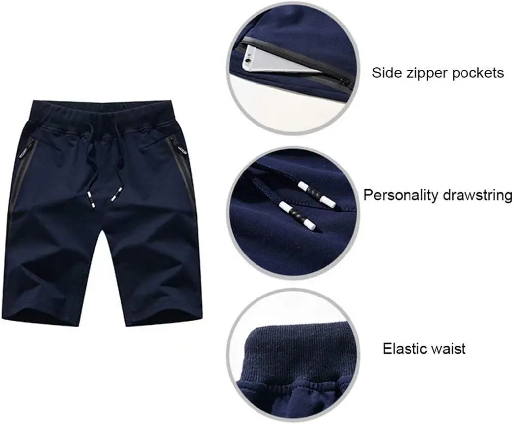 STICKON Mens Shorts Casual Classic Fit Drawstring Summer Beach Shorts with Zipper Pockets