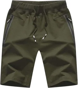 STICKON Mens Shorts Casual Classic Fit Drawstring Summer Beach Shorts with Zipper Pockets
