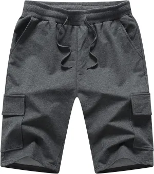 STICKON Mens Shorts Casual Classic Fit Drawstring Summer Beach Shorts with Zipper Pockets