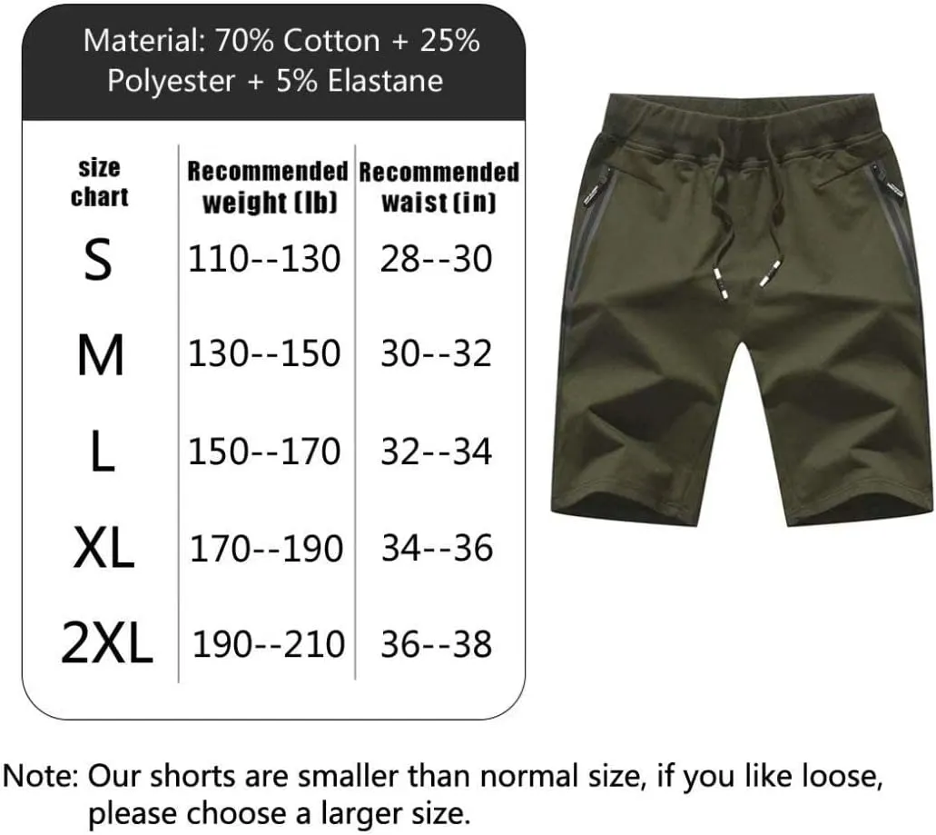 STICKON Mens Shorts Casual Classic Fit Drawstring Summer Beach Shorts with Zipper Pockets