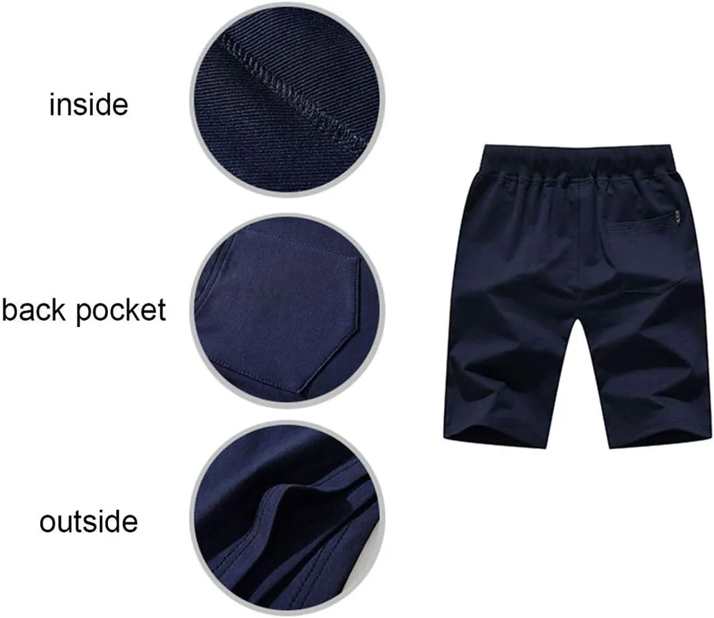 STICKON Mens Shorts Casual Classic Fit Drawstring Summer Beach Shorts with Zipper Pockets