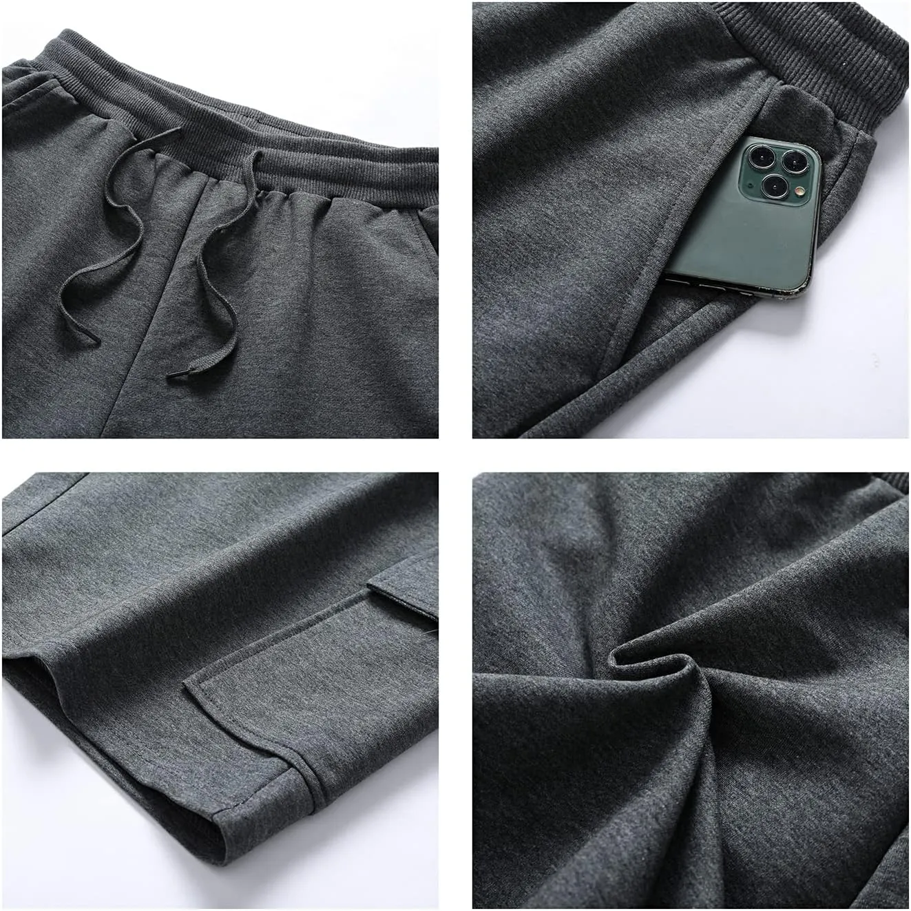STICKON Mens Shorts Casual Classic Fit Drawstring Summer Beach Shorts with Zipper Pockets