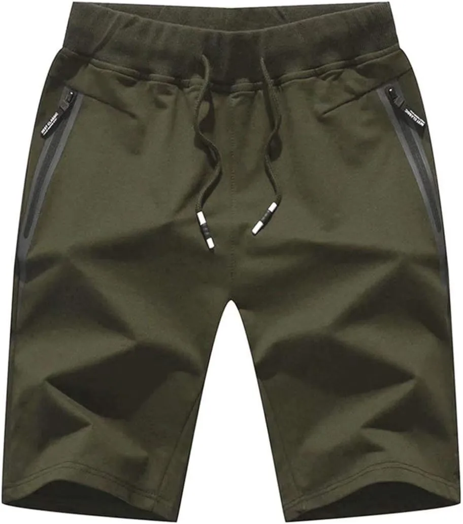 STICKON Mens Shorts Casual Classic Fit Drawstring Summer Beach Shorts with Zipper Pockets