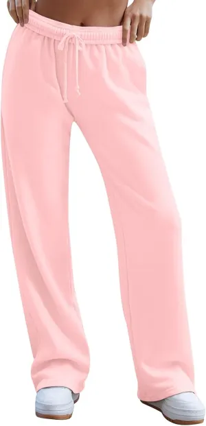 Straight Leg Sweatpants for Women Interior Drawstring High Waisted Track Pants Baggy Athletic Joggers with Pockets