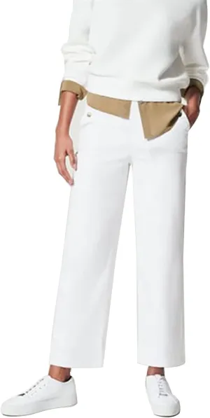 Stretch Twill Cropped Wide Leg Pant, High Waist Casual Wide Leg Pants Tummy Control with Pockets for Women