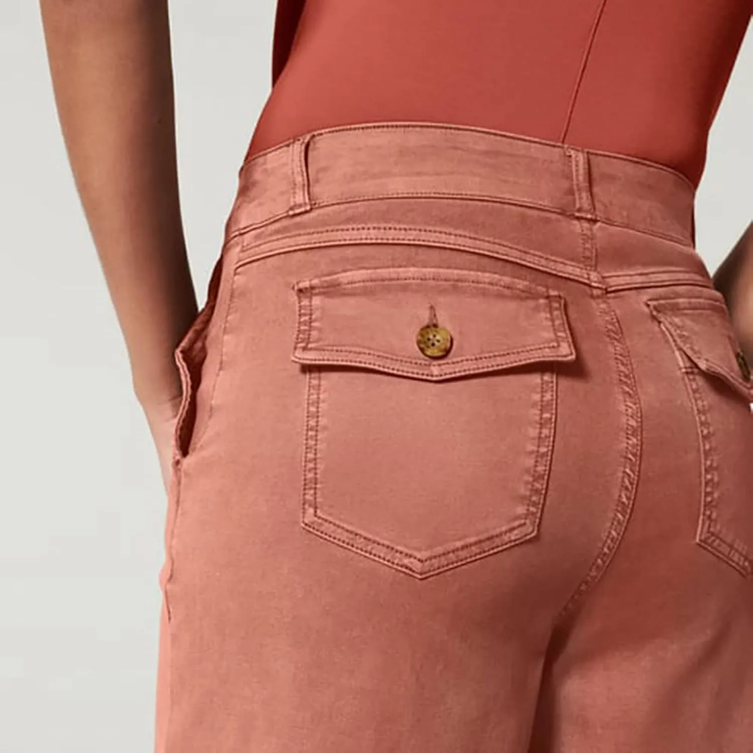 Stretch Twill Cropped Wide Leg Pant, High Waist Casual Wide Leg Pants Tummy Control with Pockets for Women