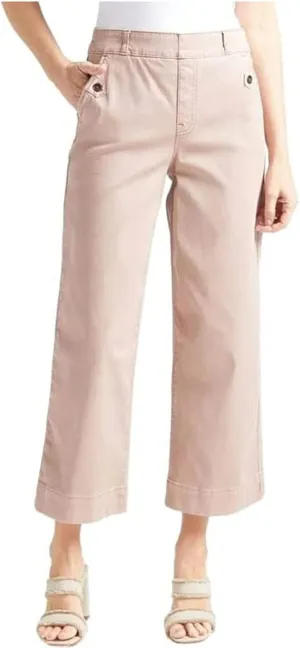 Stretch Twill Cropped Wide Leg Pant, High Waist Casual Wide Leg Pants Tummy Control with Pockets for Women