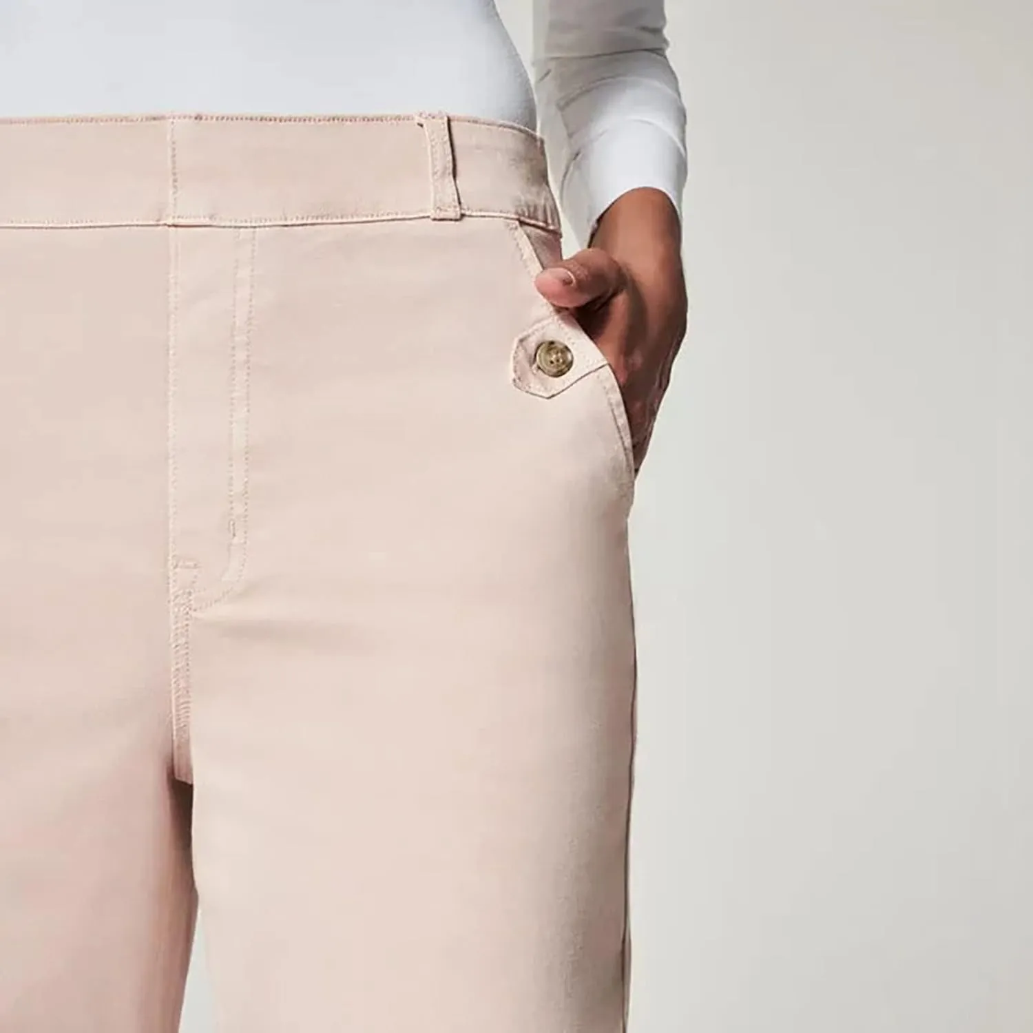 Stretch Twill Cropped Wide Leg Pant, High Waist Casual Wide Leg Pants Tummy Control with Pockets for Women