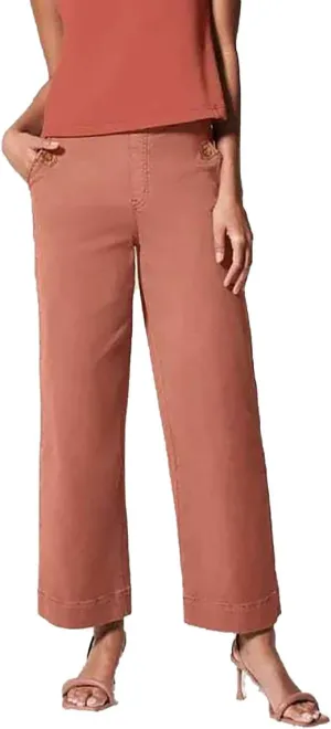 Stretch Twill Cropped Wide Leg Pant, High Waist Casual Wide Leg Pants Tummy Control with Pockets for Women