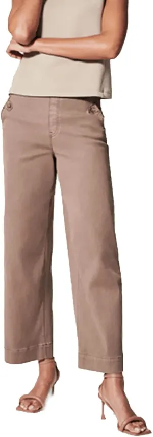 Stretch Twill Cropped Wide Leg Pant, High Waist Casual Wide Leg Pants Tummy Control with Pockets for Women