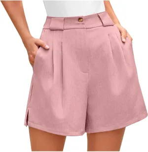Summer Shorts for Women Bermuda Shorts Casual Elastic High Waisted Wide Leg Shorts Knee Length Shorts with Pockets