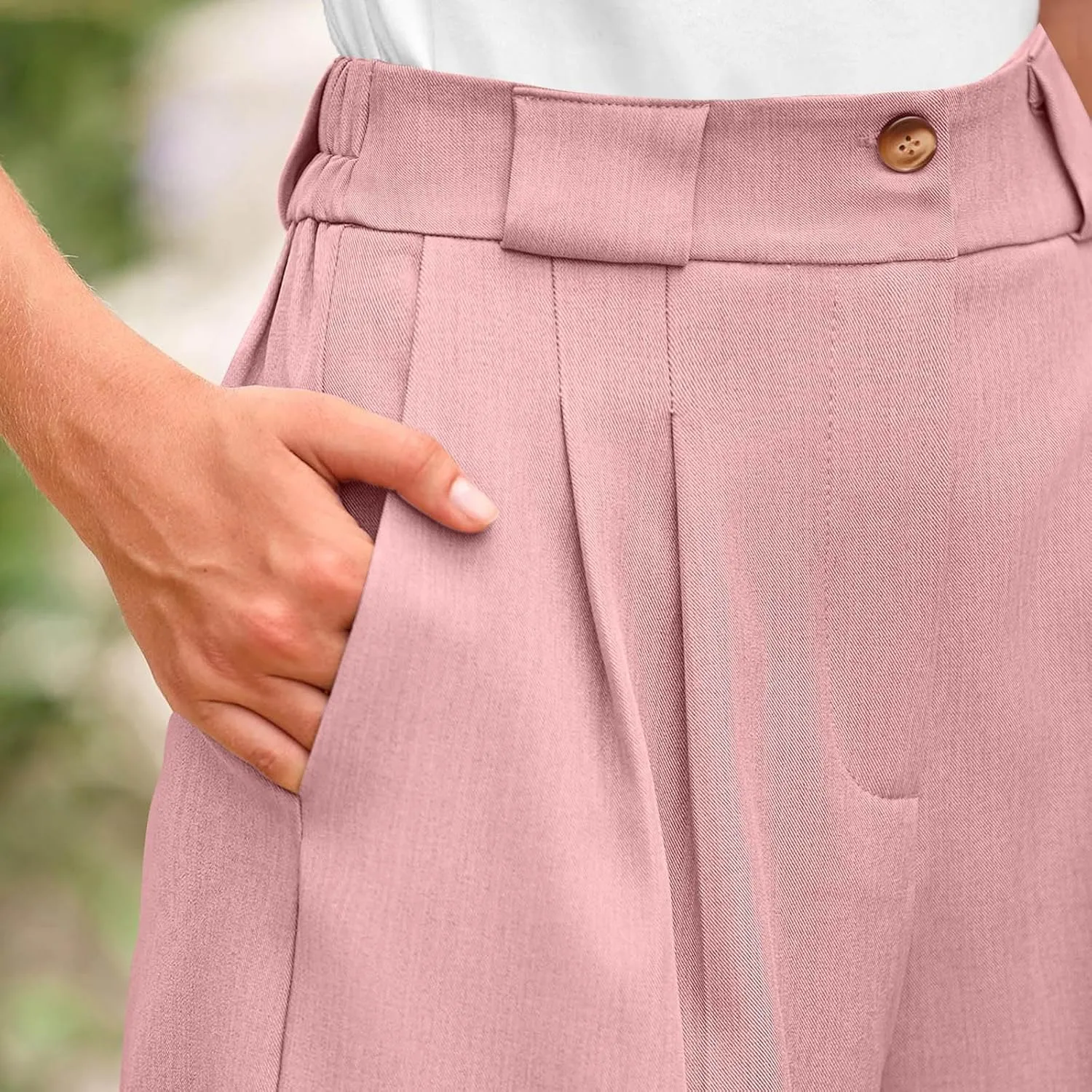 Summer Shorts for Women Bermuda Shorts Casual Elastic High Waisted Wide Leg Shorts Knee Length Shorts with Pockets