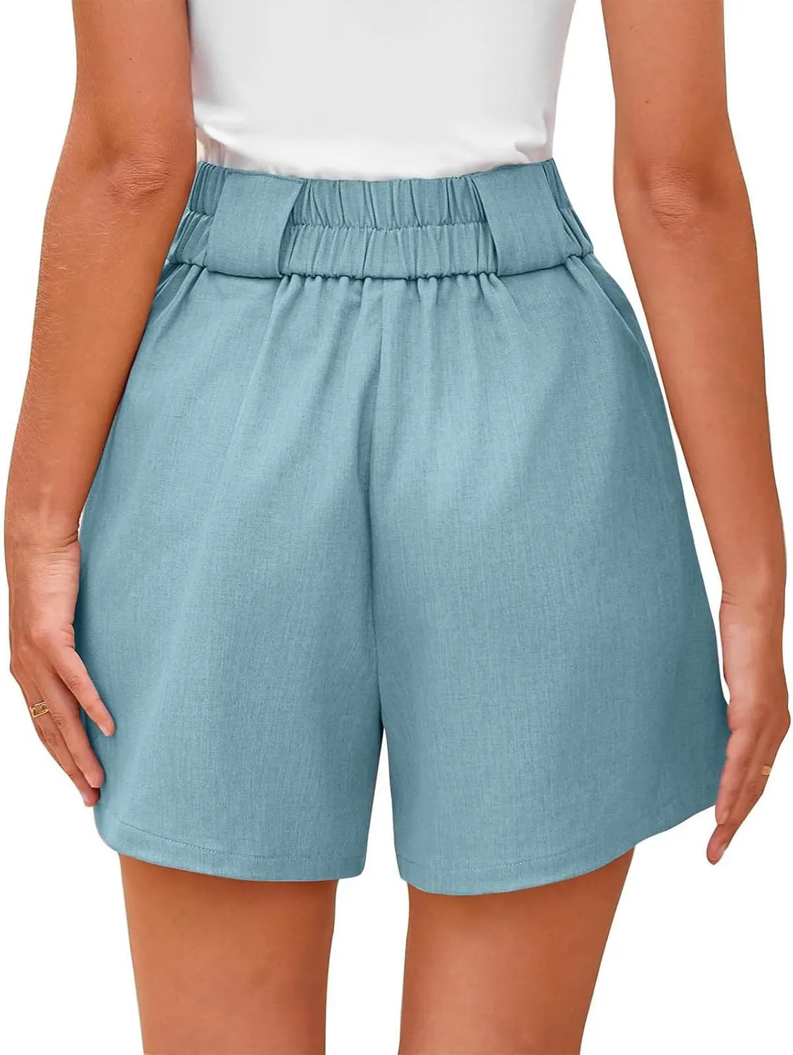 Summer Shorts for Women Bermuda Shorts Casual Elastic High Waisted Wide Leg Shorts Knee Length Shorts with Pockets