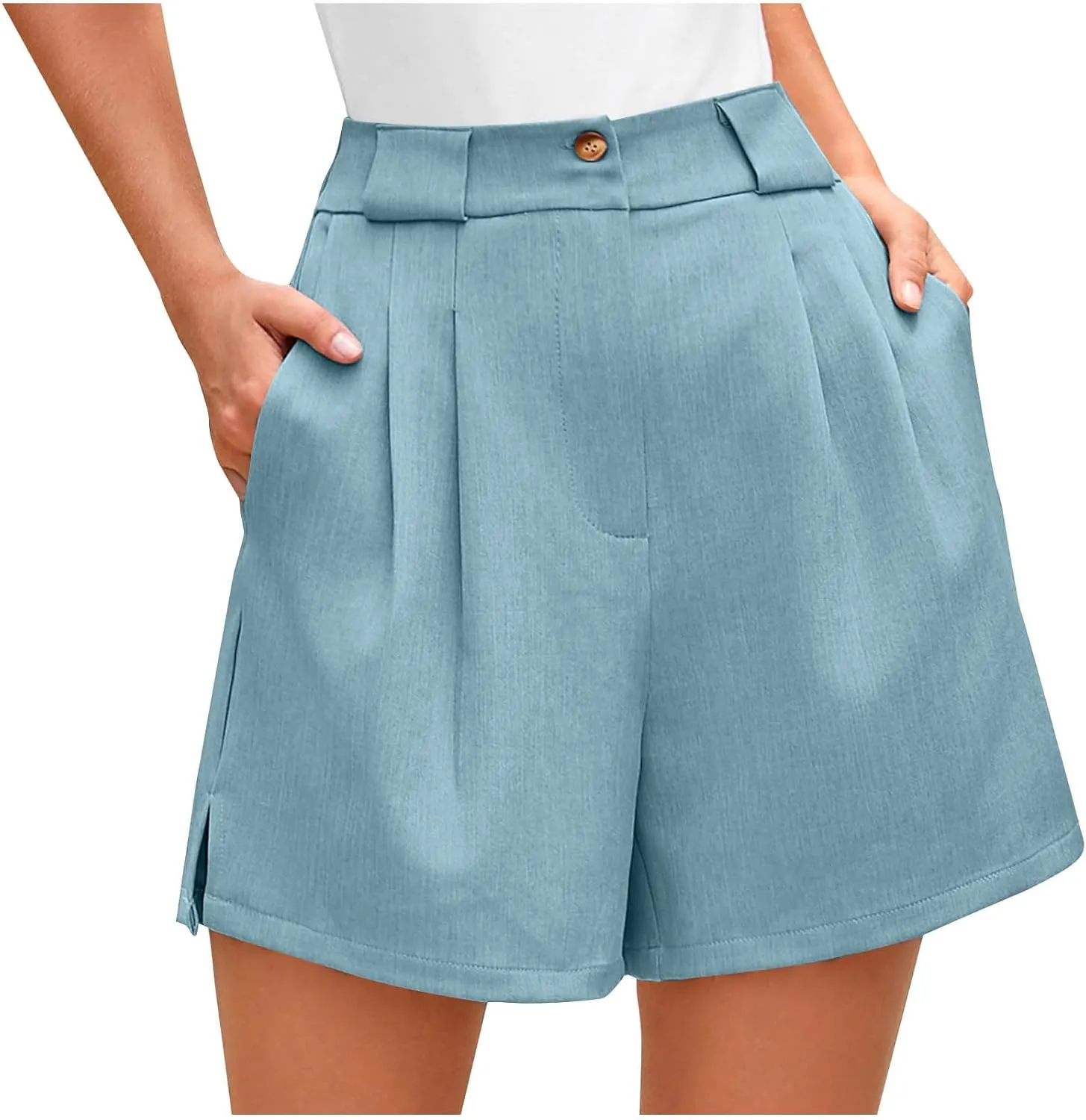 Summer Shorts for Women Bermuda Shorts Casual Elastic High Waisted Wide Leg Shorts Knee Length Shorts with Pockets