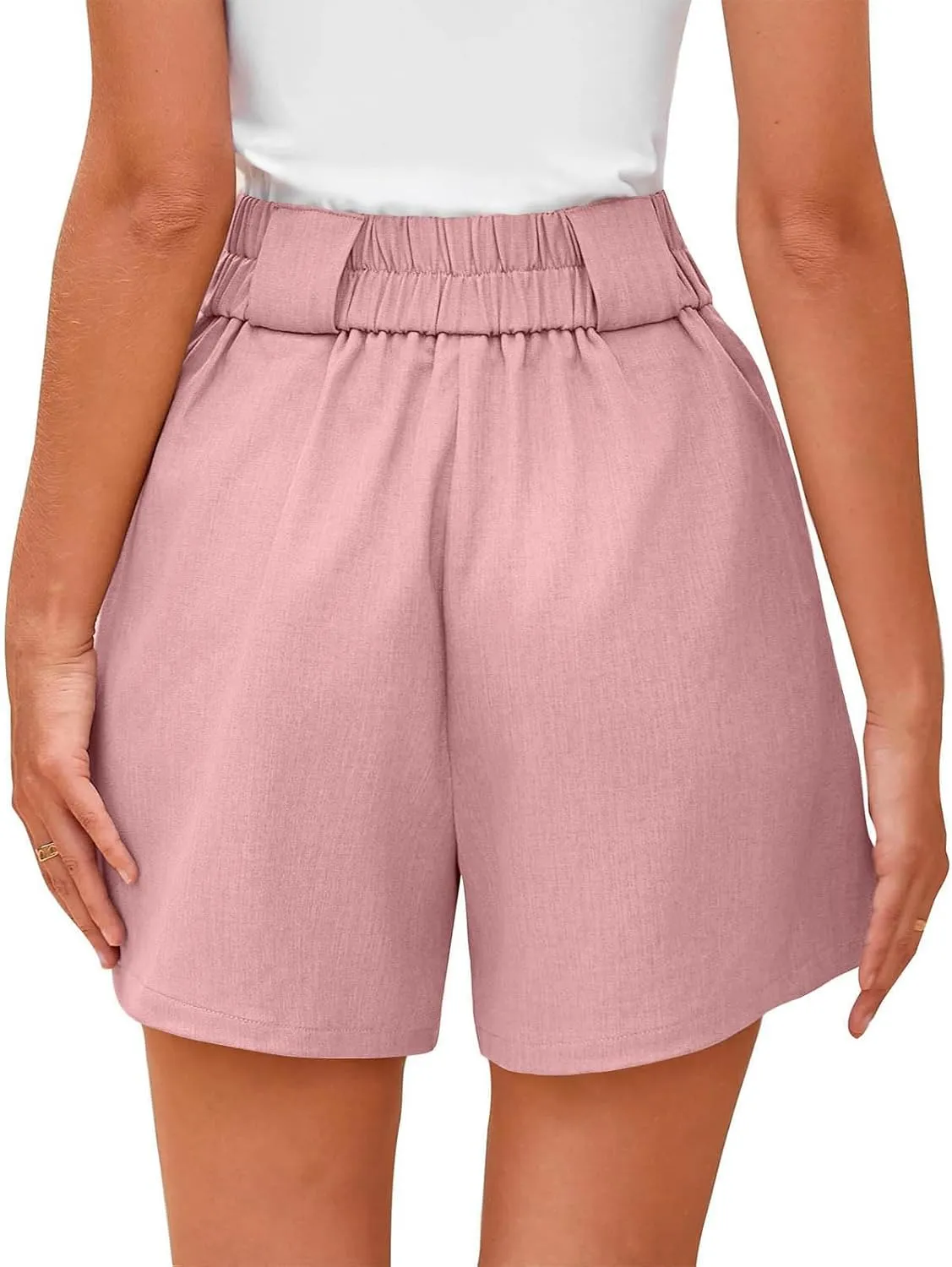 Summer Shorts for Women Bermuda Shorts Casual Elastic High Waisted Wide Leg Shorts Knee Length Shorts with Pockets