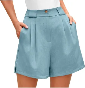 Summer Shorts for Women Bermuda Shorts Casual Elastic High Waisted Wide Leg Shorts Knee Length Shorts with Pockets
