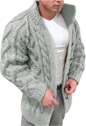 SUWBMHWE Mens Cable Knit Cardigan Sweater Shawl Collar Loose Fit Long Sleeve Button Closure Casual Cardigans