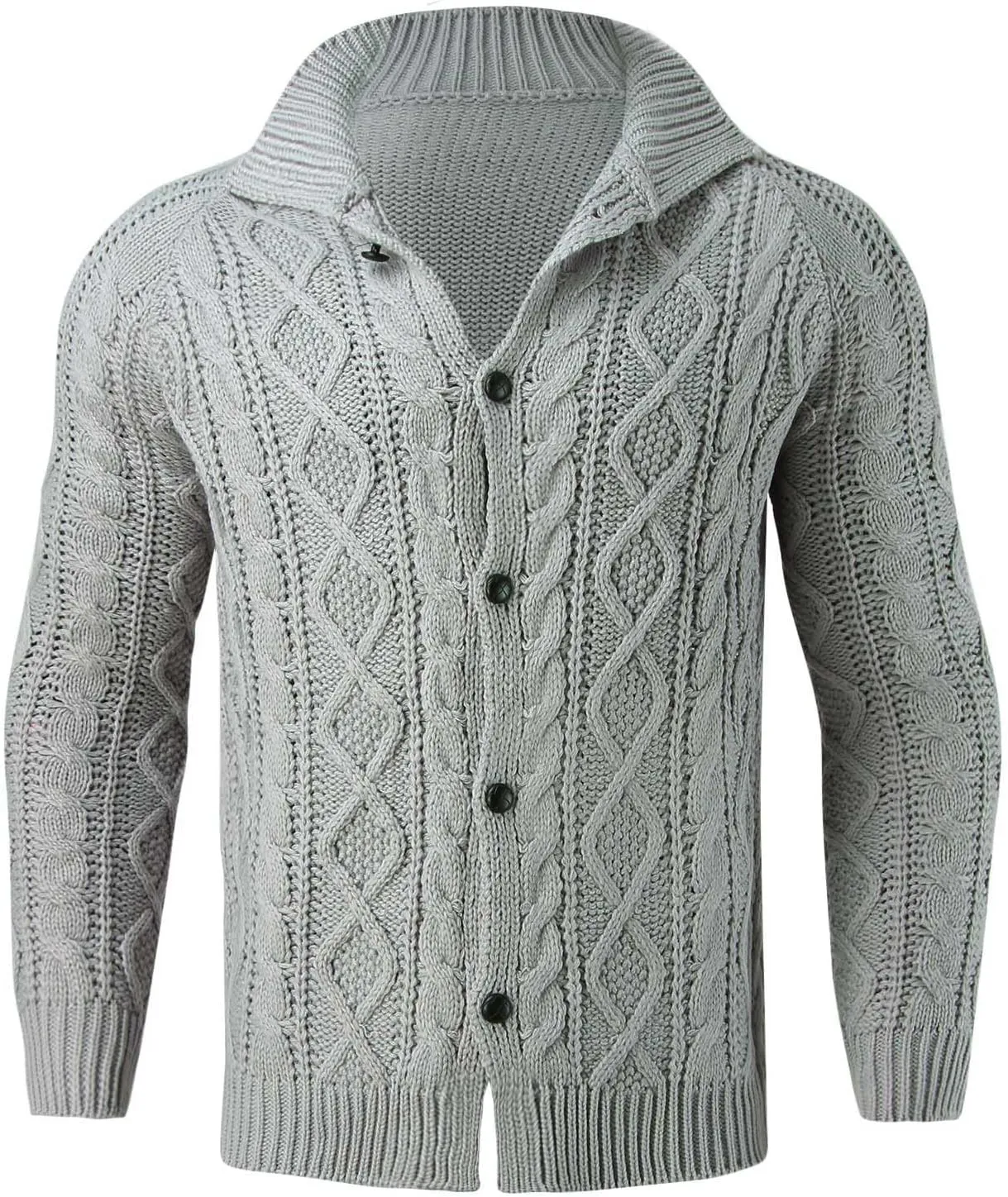 SUWBMHWE Mens Cable Knit Cardigan Sweater Shawl Collar Loose Fit Long Sleeve Button Closure Casual Cardigans