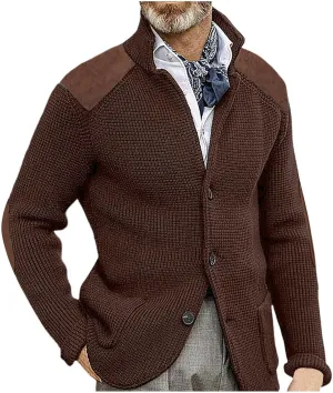 SUWBMHWE Men's Shawl Collar Cardigan Sweater Button Down Warm Knitted Sweaters Shoulder Patch Winter Chunky Cardigans