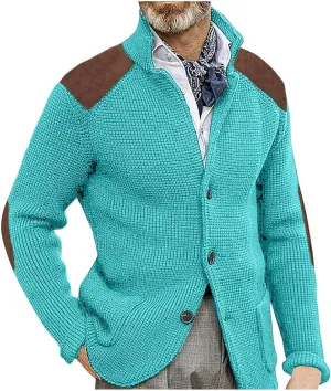 SUWBMHWE Men's Shawl Collar Cardigan Sweater Button Down Warm Knitted Sweaters Shoulder Patch Winter Chunky Cardigans