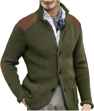 SUWBMHWE Men's Shawl Collar Cardigan Sweater Button Down Warm Knitted Sweaters Shoulder Patch Winter Chunky Cardigans
