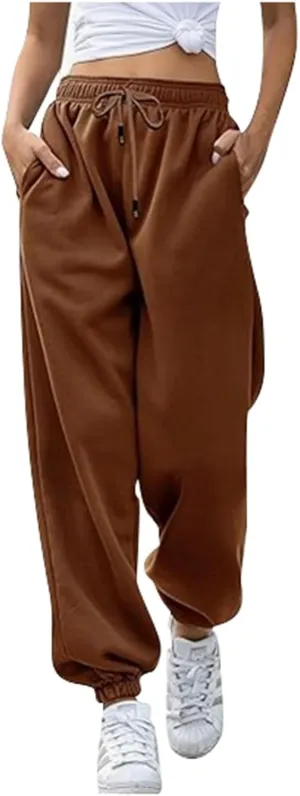 Sweatpants Woman Baggy Wide Leg High Waisted Drawstring Joggers Casual Fleece Lined Sweatpant Fall Winter Pants