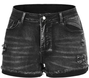 THUNDER STAR Ripped Jean Shorts for Women Mid Rise Frayed Raw Hem Stretchy Denim Shorts