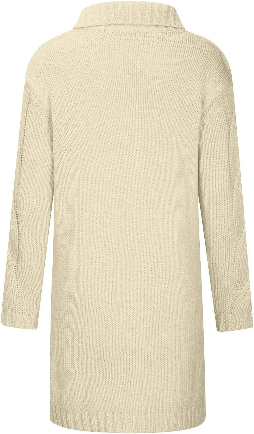 TIMIFIS Plus Size Cardigan Sweaters for Women Winter Knitted Long Coats Casual Buttons Jackets Solid Overcoat with Pocket