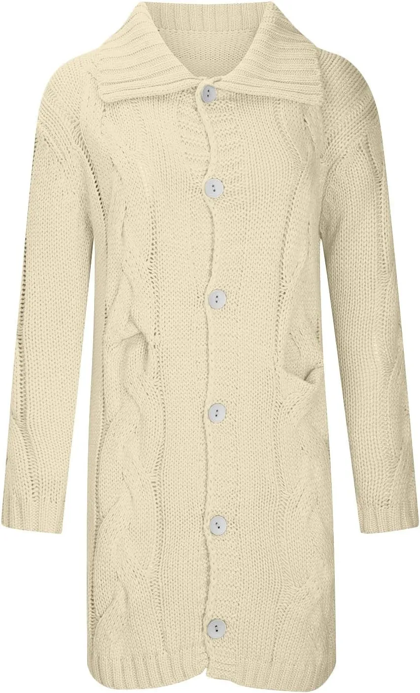 TIMIFIS Plus Size Cardigan Sweaters for Women Winter Knitted Long Coats Casual Buttons Jackets Solid Overcoat with Pocket