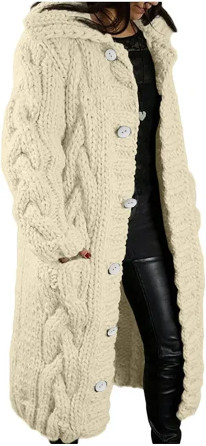 TIMIFIS Plus Size Cardigan Sweaters for Women Winter Knitted Long Coats Casual Buttons Jackets Solid Overcoat with Pocket