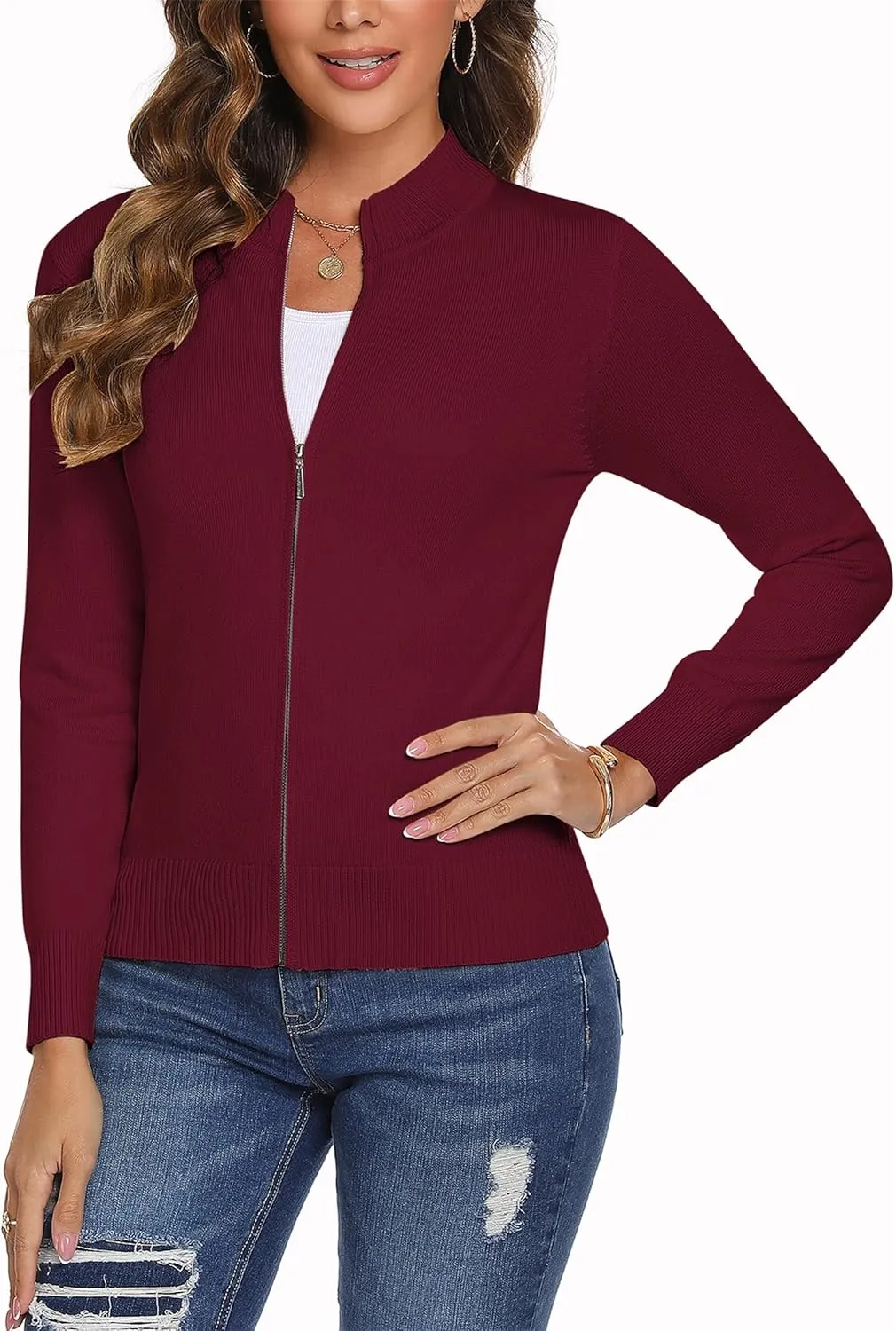 Totatuit Womens Long Sleeve Knitted Zip Up Sweater Cardigans Sweaters Lightweight Zipper Sweatshirts Jacket