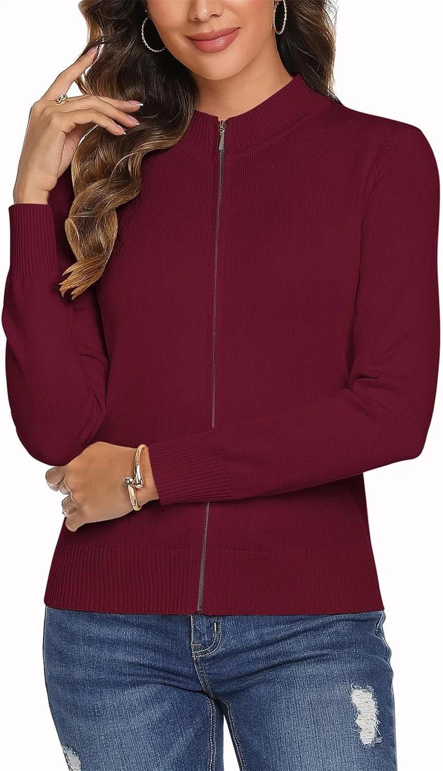 Totatuit Womens Long Sleeve Knitted Zip Up Sweater Cardigans Sweaters Lightweight Zipper Sweatshirts Jacket