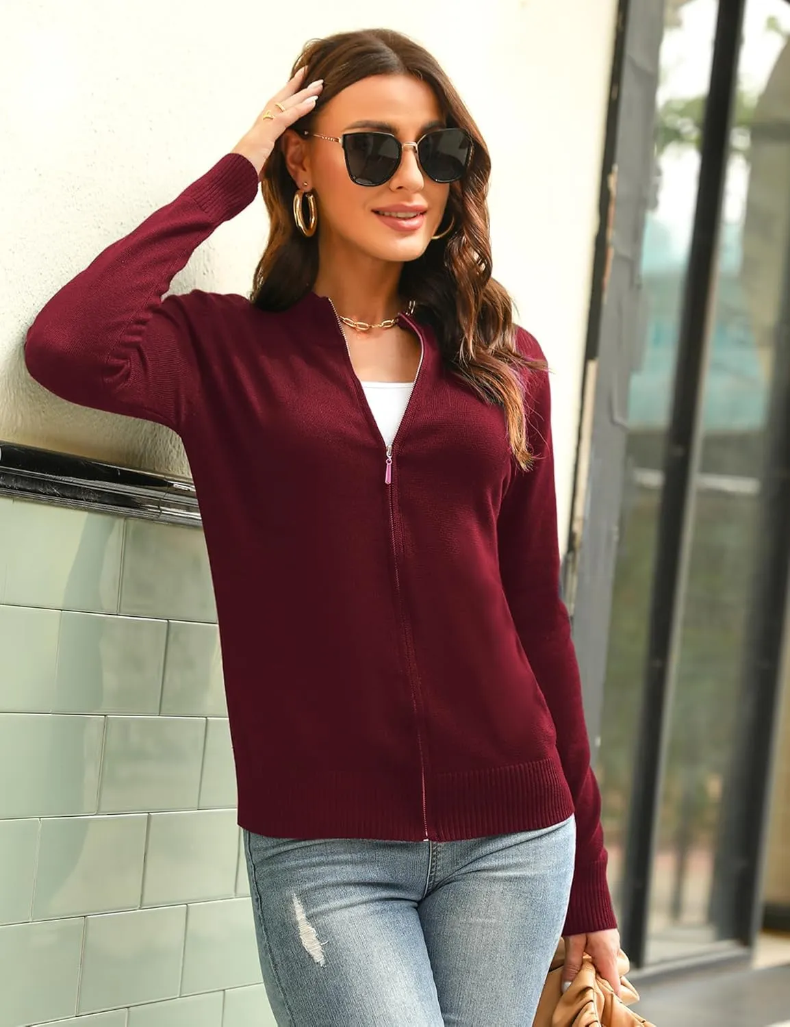 Totatuit Womens Long Sleeve Knitted Zip Up Sweater Cardigans Sweaters Lightweight Zipper Sweatshirts Jacket