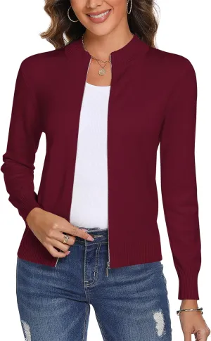 Totatuit Womens Long Sleeve Knitted Zip Up Sweater Cardigans Sweaters Lightweight Zipper Sweatshirts Jacket